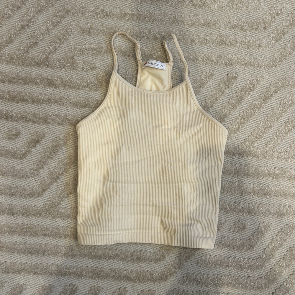 Beige Ribbed Sports Top